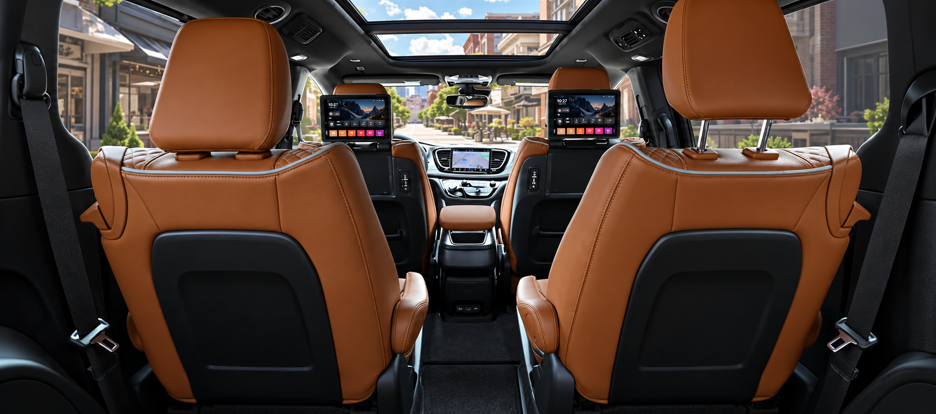 Chrysler Pacifica interior with rear entertainment screens