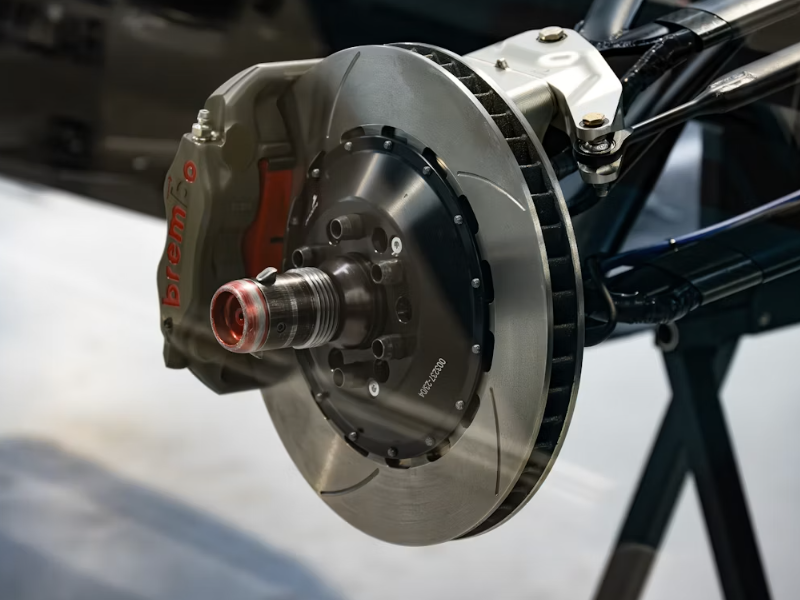 A car brake rotor during brake service